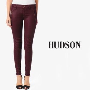 HUDSON "Stark" Moto Crimson Coated Skinny Jeans